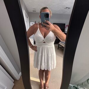 Angie White Eyelet Mini Dress Large EUC